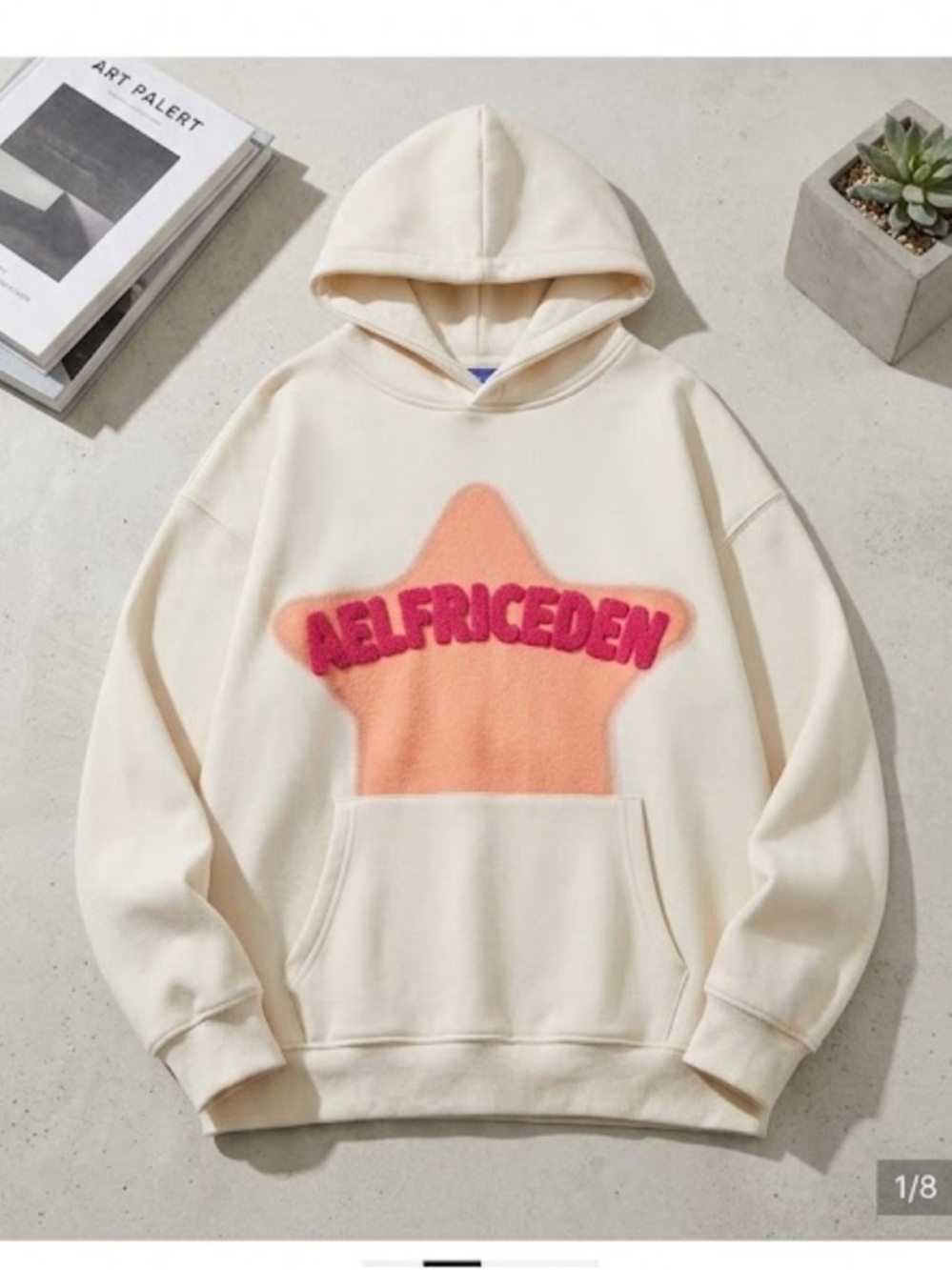 Aelfric Eden Cream Hoodie with Pink and Orange Star